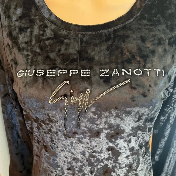 GIUSEPPE ZANOTTI 2pc Rhinestone Studded Black Velour Sweatsuit/Loungewear Sz S - Picture 8 of 11